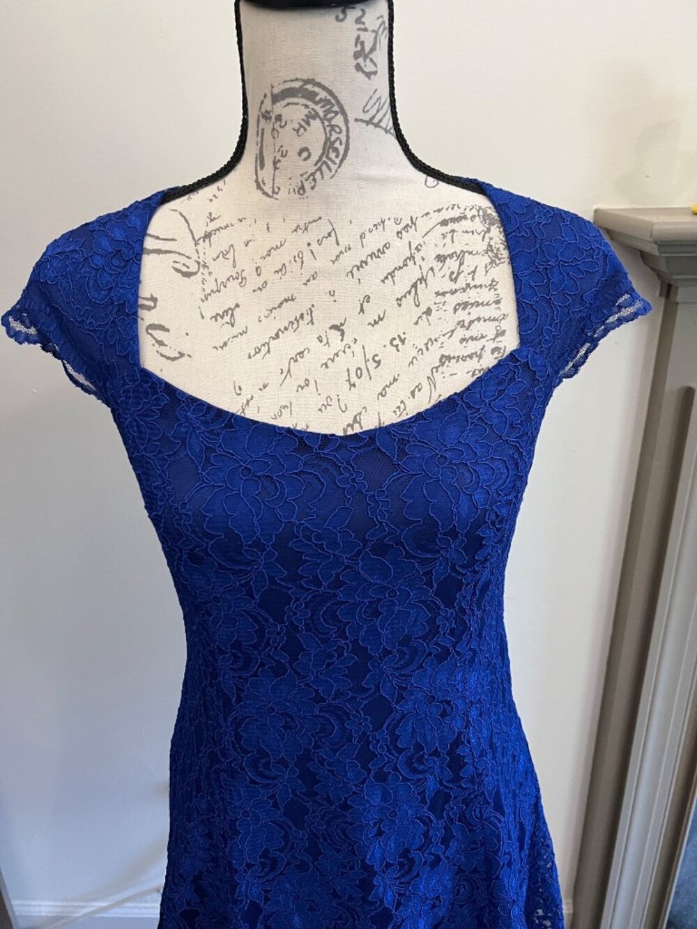 Lauren Ralph Lauren Evening Blue Lace Lined Cocktail Dress Date Open Back 8 - Picture 2 of 13
